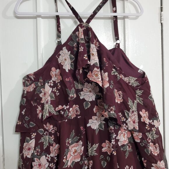 Torid Women's Plus Size 14 Burgundy Floral Cold Shoulder Boho Dress.  SKU# A-117 - Picture 5 of 16
